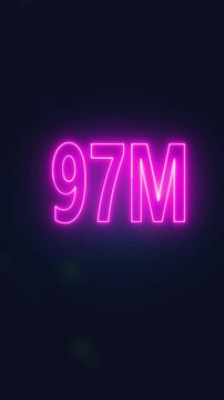 Social media 97 M followers, Subscription, like, Success calibration concept on black background....
