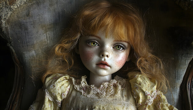 Doll Sitting on a Wooden Porch in a Cozy Outdoor Setting