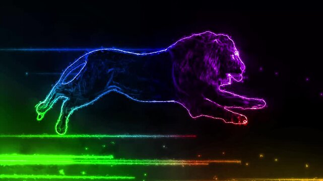 Powerful rainbow lion animation with vibrant colorful tones and bold psychedelic wildlife visuals.