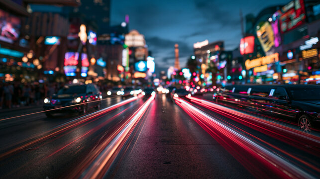Traffic Light Trails on City Street at Night