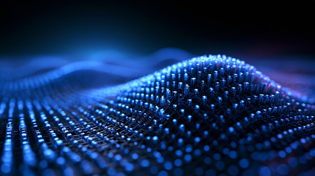 Abstract Glowing Blue Digital Data Wave and Technology Background