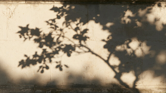 Tree Branch Shadows on Textured Beige Wall Background