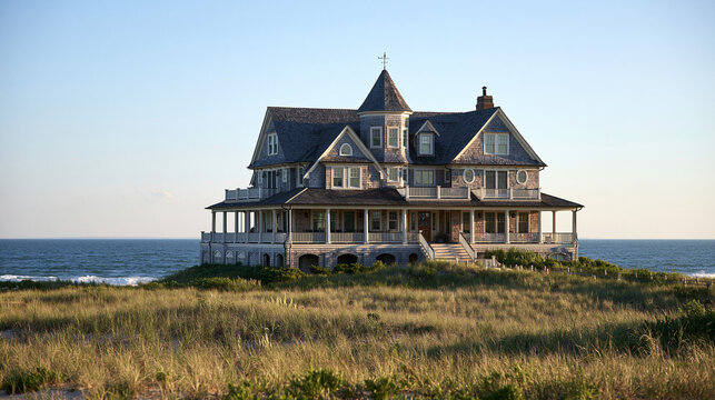 Luxury Oceanfront Mansion on Coastal Beach Dunes
