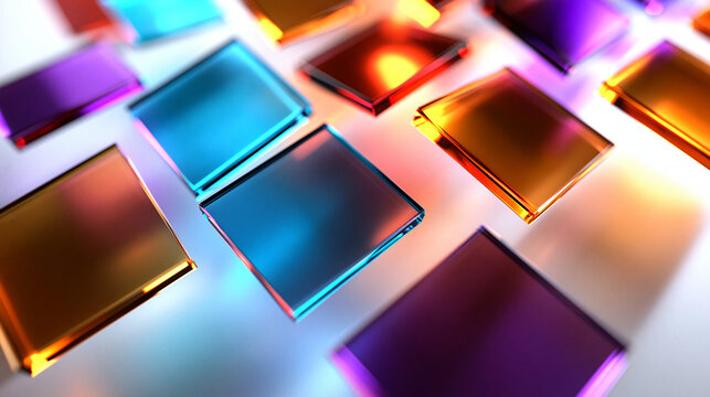 Colorful Translucent Glass Square Tiles in Grid Pattern