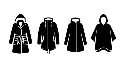 Black Winter Coats & Jackets Vector Icons Set, Warm Outerwear Collection for Fashion Design © RONY
