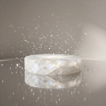 Luxury moonstone podium with subtle translucent glow,