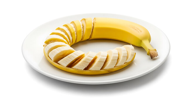 Sliced Fresh Yellow Banana Arranged in a Circle on White Plate