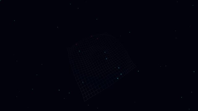 Abstract digital grid mesh warp in dark space with glowing points dynamic motion.