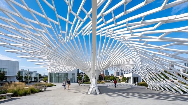 Reticulated White Geometric Fan Architectural Structure