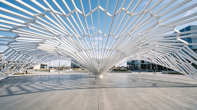 Reticulated White Geometric Fan Architectural Structure
