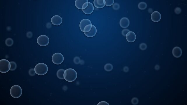 Abstract transparent bubbles floating on blue background