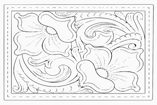 Traditional western leather tooled floral pattern vector illustration with ornamental background decorative illustration botanical accessory intricate craftsmanship engraving