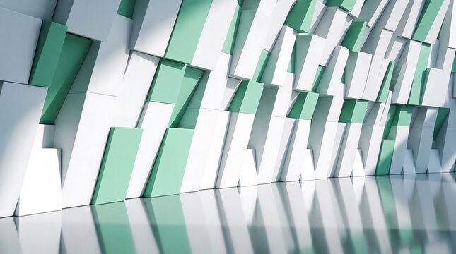 Geometric Modular Architecture with Mint Green Accent Panel Detail