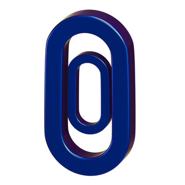 3D Blue Metallic Number Zero Glossy Isolated