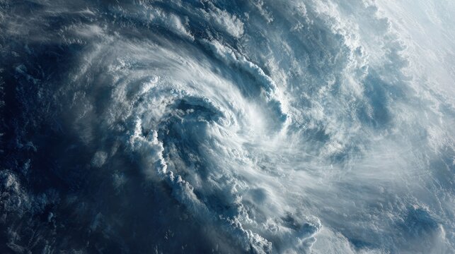 Aerial View of a Hurricane, Powerful Swirling Cloud Formation from Space