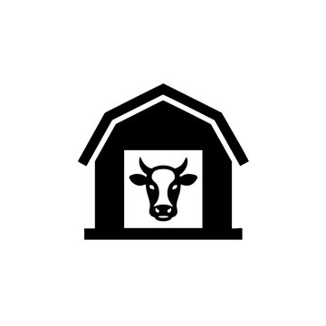 Cow head inside a barn on white background