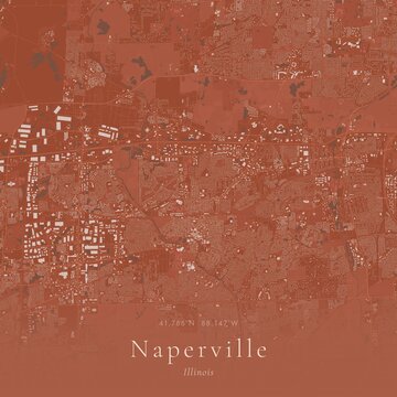 Terracotta Map of Naperville, United States | Warm Earth Tone Wall Art
