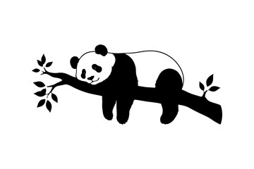 Silhouette of a sleeping panda resting on a tree branch. Perfect for wildlife, bamboo forest, conservation, cute animals, and nature illustration projects. © Singkil Kreatif