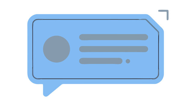 Blue chat bubble message card icon with avatar and text lines, UI element PNG