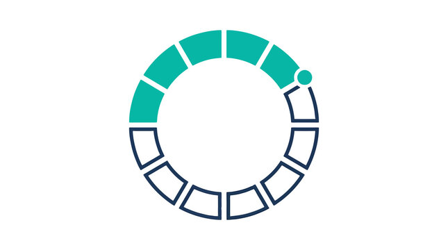 Segmented circular progress ring icon in teal, loading indicator UI element PNG
