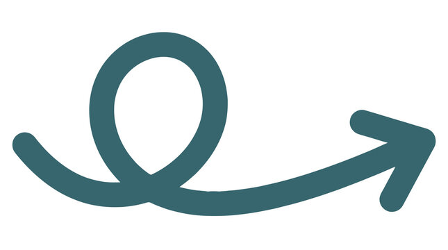 Curved swoosh arrow icon with loop, navigation direction symbol isolated PNG