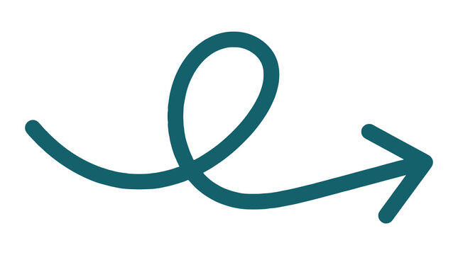 Minimal curved arrow icon, swoosh direction pointer with loop isolated PNG