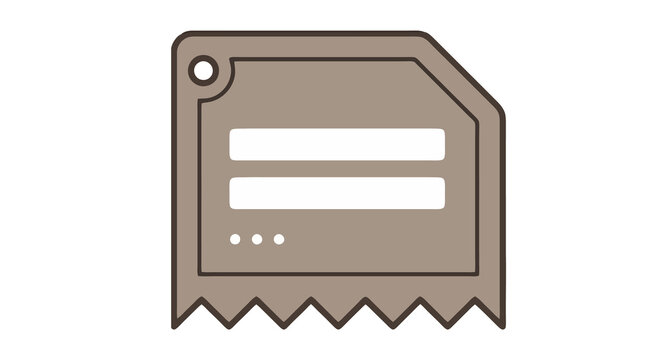 Brown coupon ticket label icon with perforated edge, voucher tag isolated transparent PNG