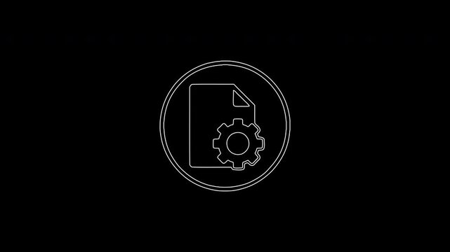 Animated document management icon with gear symbol