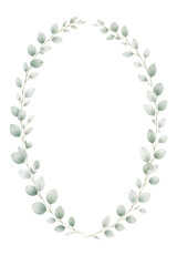 Naklejka premium Watercolor thin oval frame of small eucalyptus leaves
