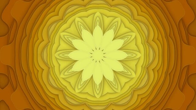 A mesmerizing continuously evolving 3D-rendered abstract video sequence composed of layered intricately designed paper-cut patterns moving with a hypnotic slow-motion rhythm