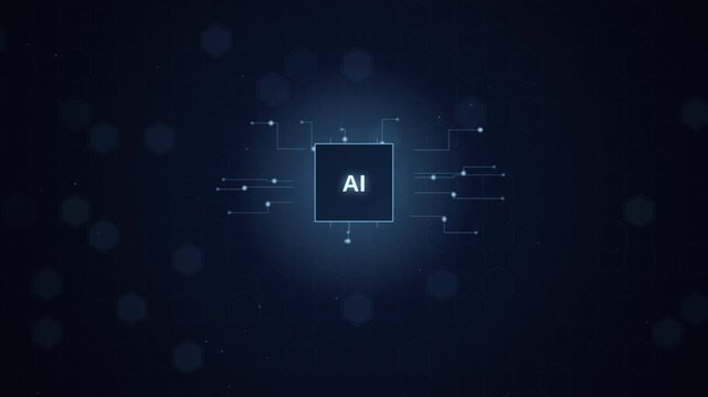 Seamless Loop AI Processor Chip Background with Circuit Traces and Hexagon Grid