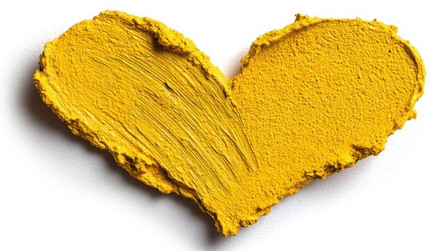 Yellow heart shape created with textured sponge painting technique, featuring stippled paint effect and organic edges, isolated on a pure white background