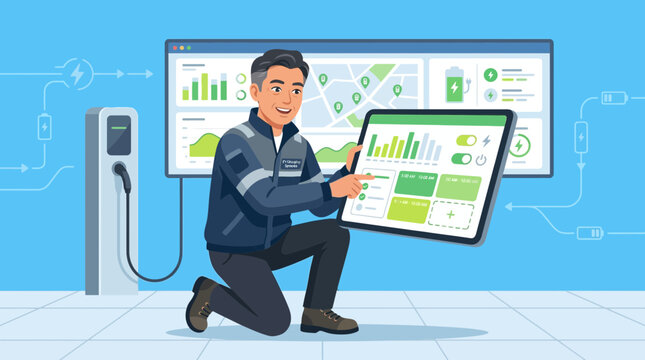 Electric Car Charging Station Manager Presents Data Display