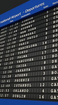 Airport arrival and departure board, travel destinations, flights, boarding information. Flight status, gates, airlines, boarding, delayed or cancelled. Information, passengers, tourism, transport.