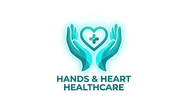 Medical logo with hands holding a heart icon.