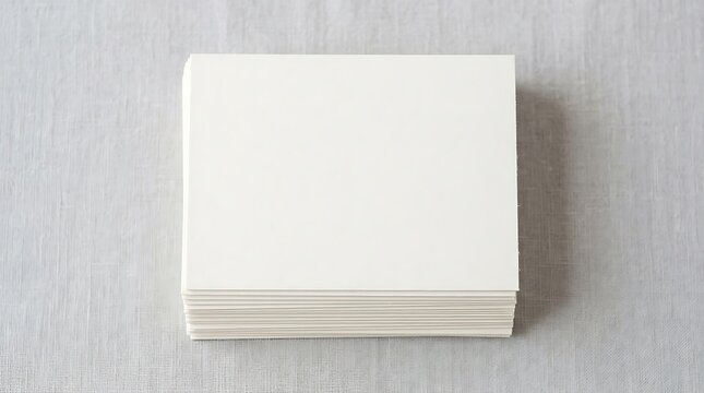 Stack of clean blank white business cards or paper sheets for branding design mockup on a textured gray surface table