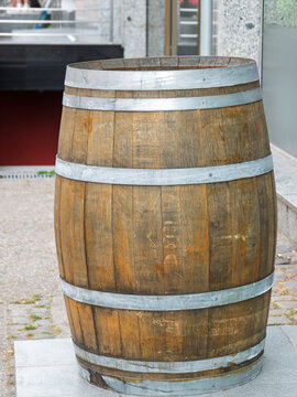 Wooden Barrel Displaying Rustic Charm Outside Storefront