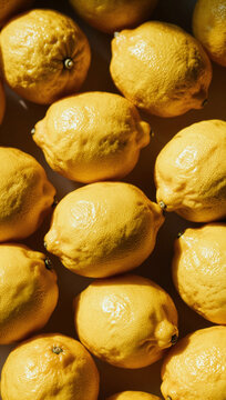 A close-up of yellow lemons with textured skin under warm lighting.