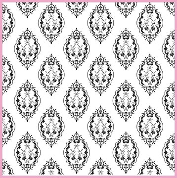 Seamless repeating damask pattern in classic black and white with seamless