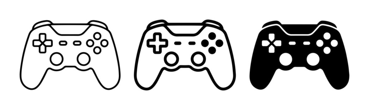 Video Game Controllers: Icon Set, Line Art, Silhouette, Gaming Input Devices