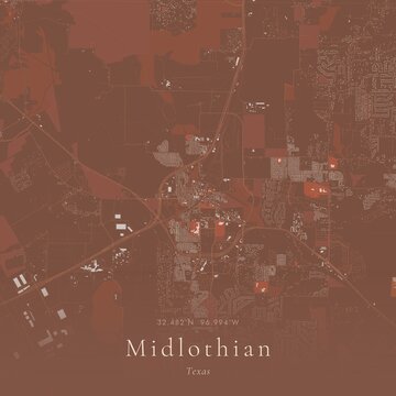 Terracotta Map of Midlothian, United States | Warm Earth Tone Wall Art