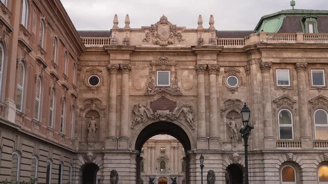 Buda Castle courtyard facade Budapest Hungary overcast summer day
