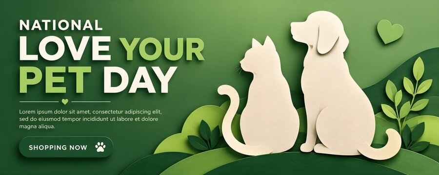 National Love Your Pet Day Paper cut style Vector Design Illustration for Background, Poster, Banner, Advertising, Greeting Card