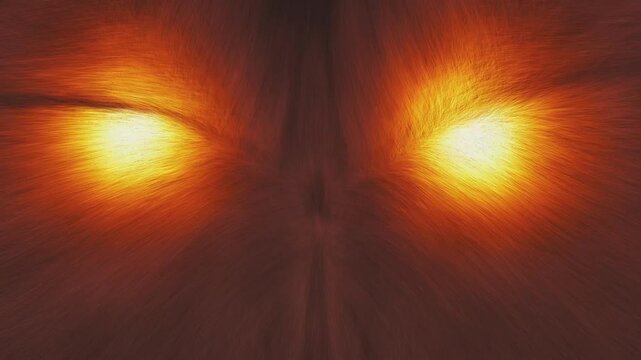 Concept animation of an evil look with glowing eyes, built from particles