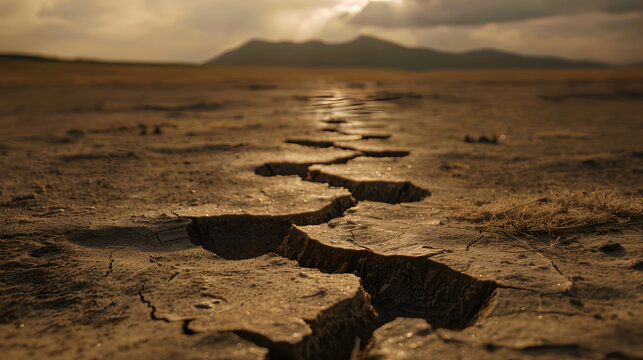Environmental impact, Cracked earth with footprints showing environmental impact, climate change and fragile natural ecosystem