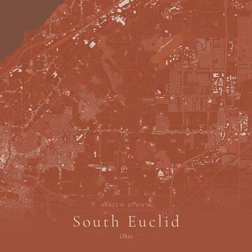 Terracotta Map of South Euclid, United States | Warm Earth Tone Wall Art