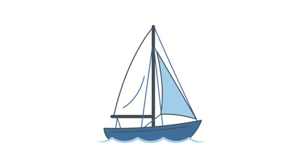 Fototapeta premium Minimalist blue sailboat illustration navigating calm waters