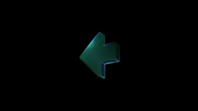 Three dimensional green glass arrow rotating on black background