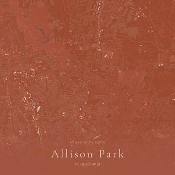 Terracotta Map of Allison Park, United States | Warm Earth Tone Wall Art