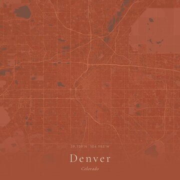 Terracotta Map of Denver, United States | Warm Earth Tone Wall Art